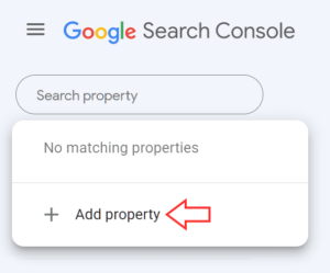 Add your property to Google Search Console using the left property section
